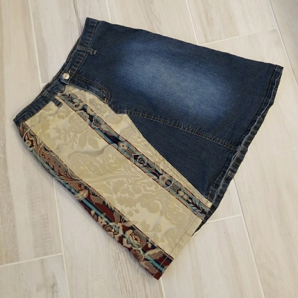 Boho Jean Brocade Skirt
